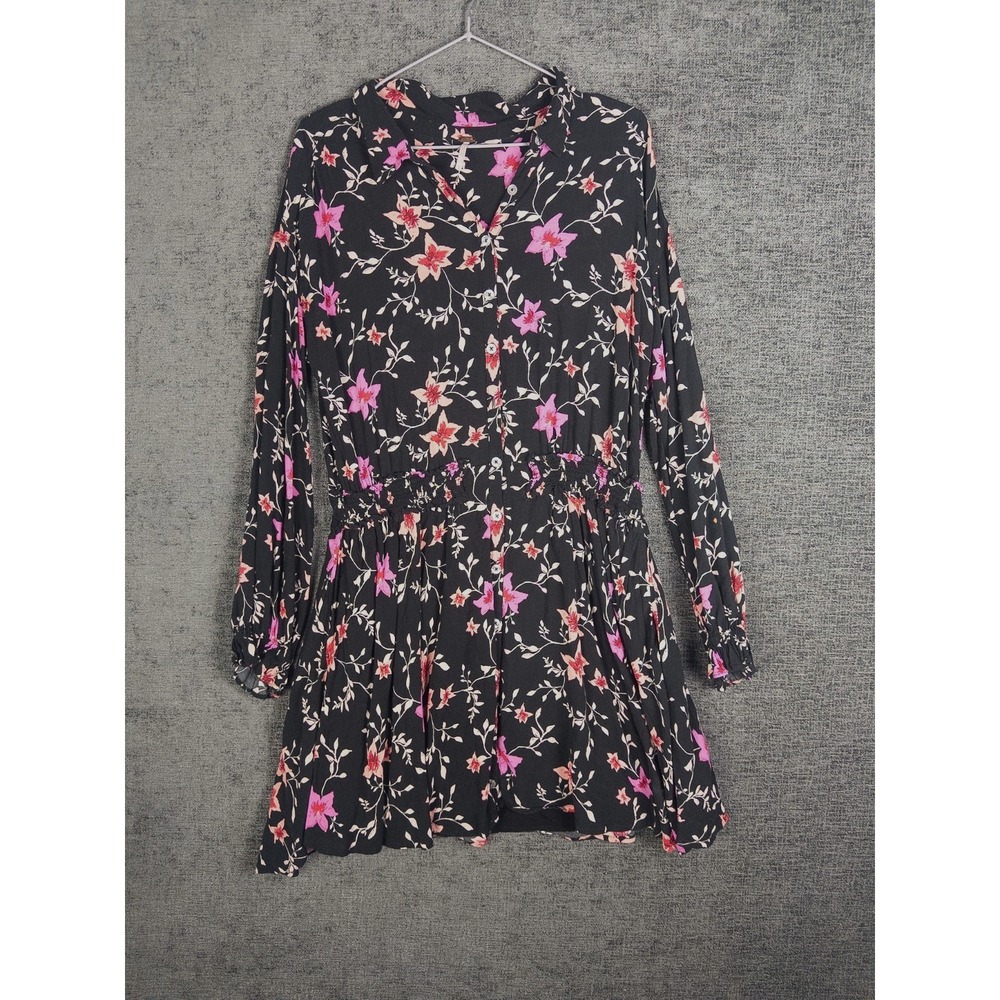 Free People Shirt Dress Womens Short M Floral Cottagecore Ruffle Tiered